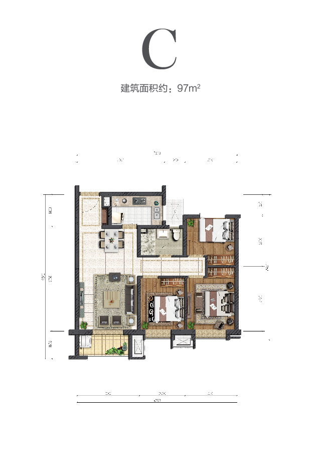 千亿球友会中环云著97㎡户型图